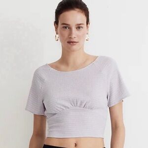 Madewell Shirred Crewneck Crop Top Lavender Size M NWT